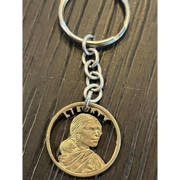 “Hobo Nickel” Sacagawea One Dollar Coin Carved Keychain Pendant Jewelry Charm - Picture 2 of 4
